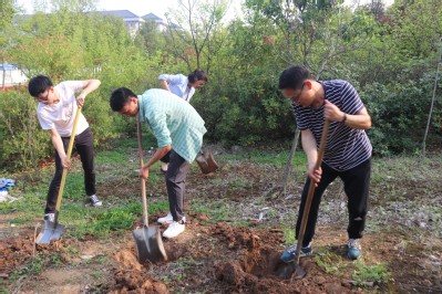 何书记和陶学子们一起植树 何书记和陶学子们一起植树
